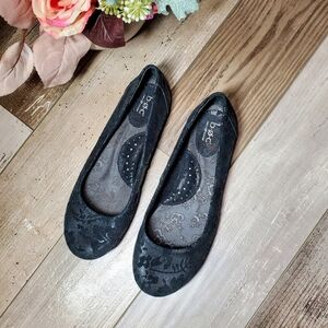 b.o.c. black floral lace pattern leather women's‎ ballet flats size 7/38 euc
